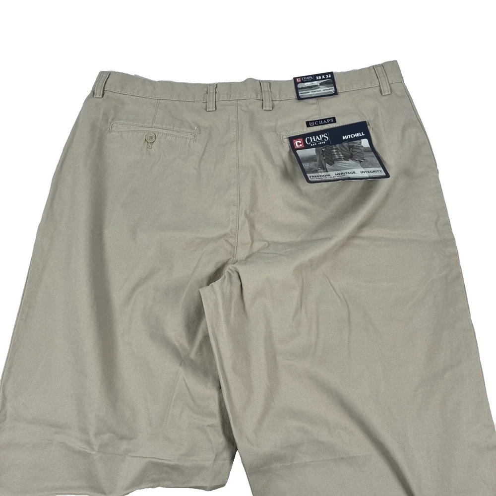 Y2K Mens Chaps Mitchell Relaxed Fit Flat Front Khaki Chino Pants Size 38x32 NWT